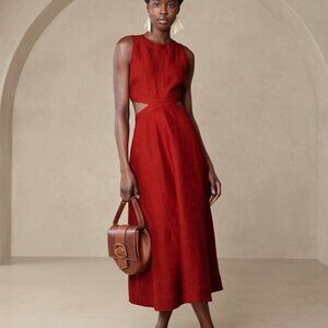 Banana Republic Lina Linen Cutout Dress in Red Embers, Size 12